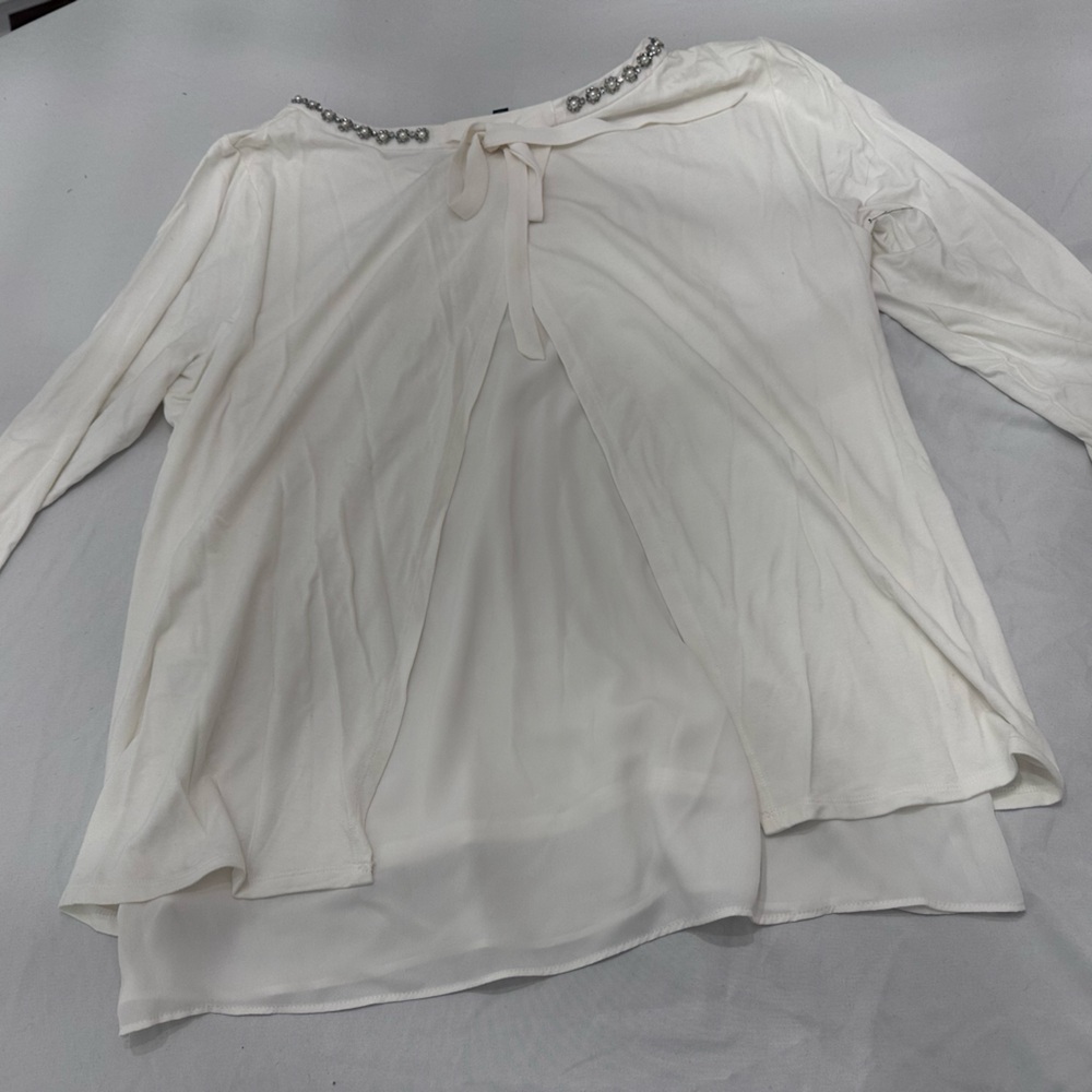 White House Black Market Ivory Blouse with Silver Accents